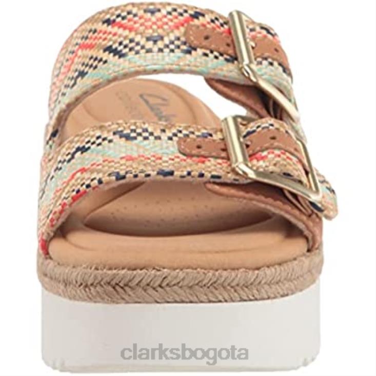 Clarks 0DX8L2806 Sandalia tipo chancla Lana Beach para mujer piel color canela natural textil combi clarks mujer Combinación textil de cuero marrón natural