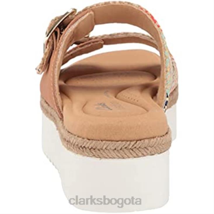 Clarks 0DX8L2806 Sandalia tipo chancla Lana Beach para mujer piel color canela natural textil combi clarks mujer Combinación textil de cuero marrón natural