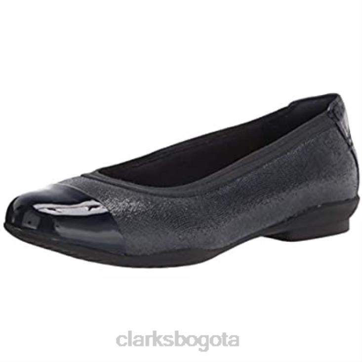 Clarks 0DX8L282 Bailarinas Clarks Sara Orchid para mujer combinadas en piel azul marino mujer combinación de cuero azul marino