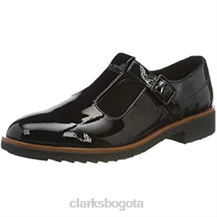 Clarks 0DX8L2841 Sandalias Clarks Griff Town con barra en forma de T para mujer en negro mujer palmadita negra palmadita negra