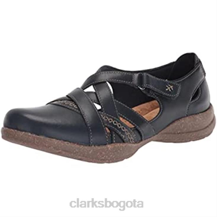 Clarks 0DX8L2858 Merceditas Clarks Roseville Step para mujer de piel azul marino mujer cuero azul marino