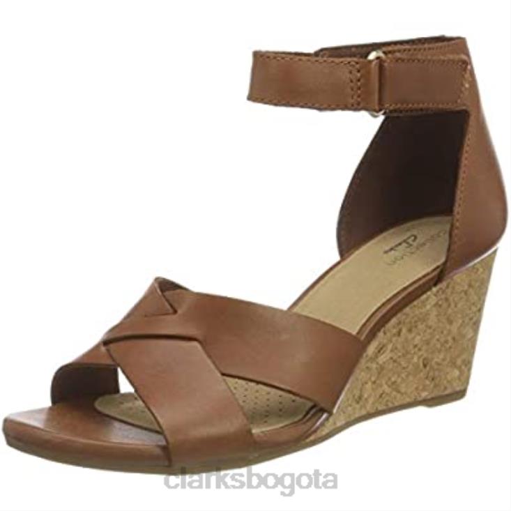 Clarks 0DX8L2888 Sandalia de tacón Clarks Margee Gracie de piel color canela para mujer mujer cuero marrón