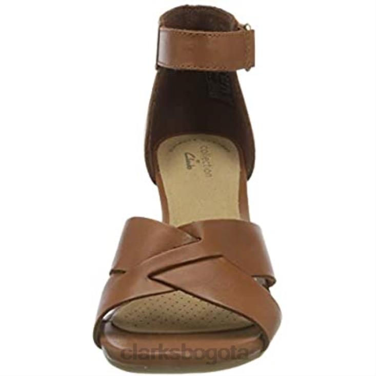 Clarks 0DX8L2888 Sandalia de tacón Clarks Margee Gracie de piel color canela para mujer mujer cuero marrón