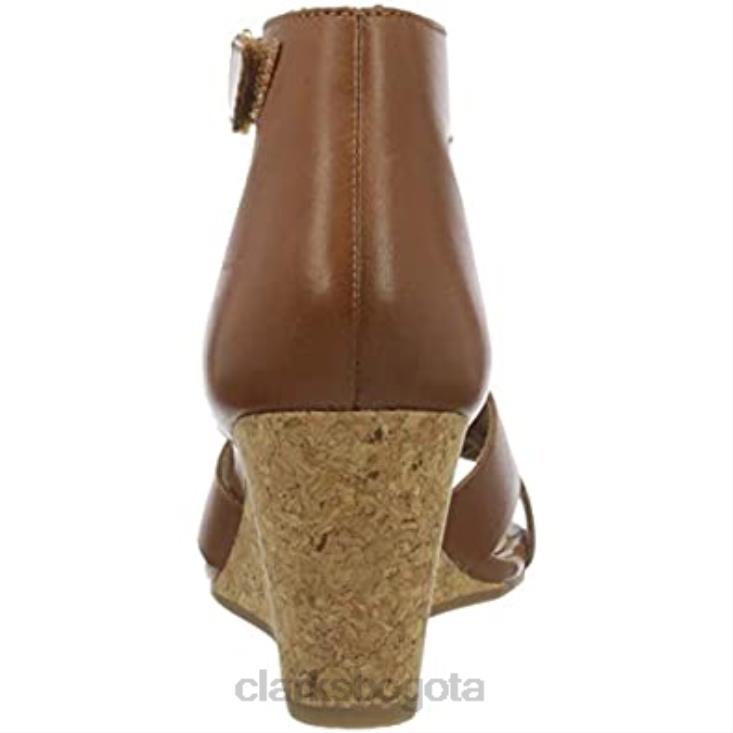 Clarks 0DX8L2888 Sandalia de tacón Clarks Margee Gracie de piel color canela para mujer mujer cuero marrón
