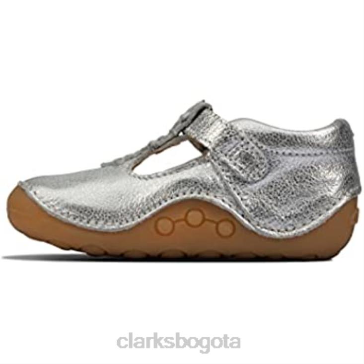 Clarks 0DX8L2906 Zapatos clarks ti ny f lower niño de cuero plateado para niñas pre walker plateado niños plata