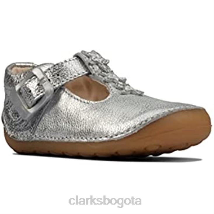 Clarks 0DX8L2906 Zapatos clarks ti ny f lower niño de cuero plateado para niñas pre walker plateado niños plata