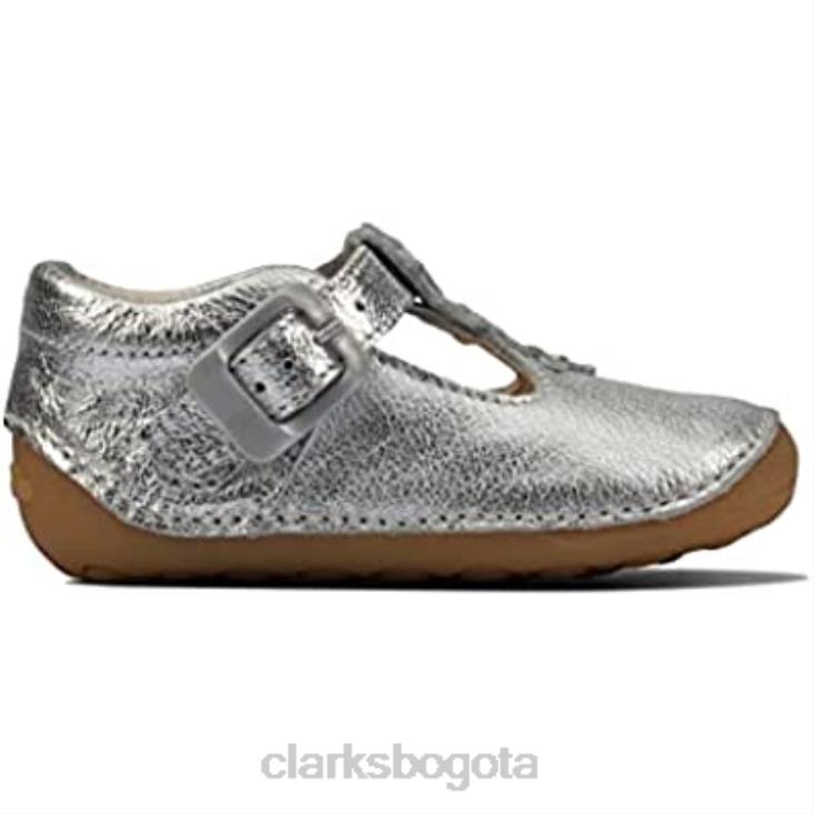 Clarks 0DX8L2906 Zapatos clarks ti ny f lower niño de cuero plateado para niñas pre walker plateado niños plata