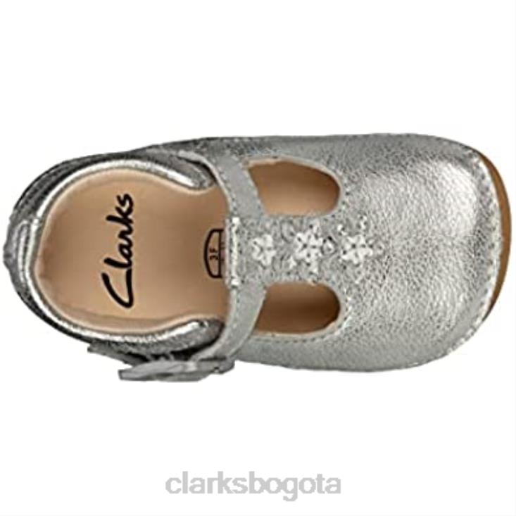 Clarks 0DX8L2906 Zapatos clarks ti ny f lower niño de cuero plateado para niñas pre walker plateado niños plata