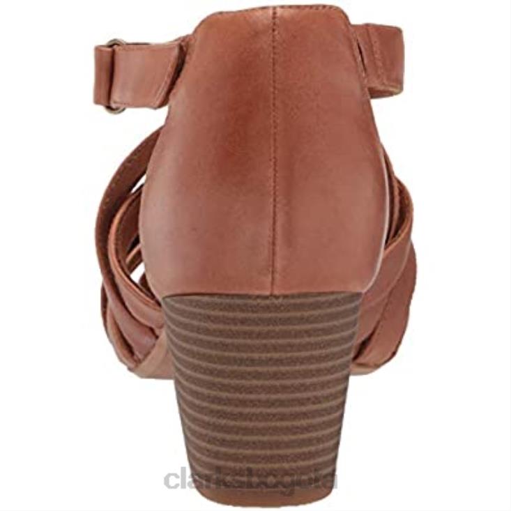 Clarks 0DX8L2912 Sandalia de tacón Clarks Lorene Pop de piel color canela para mujer mujer cuero marrón