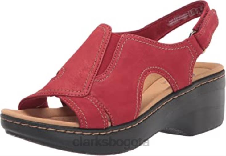 Clarks 0DX8L2920 Sandalia de cuña estilo merliah clarks de piel roja para mujer mujer cuero rojo