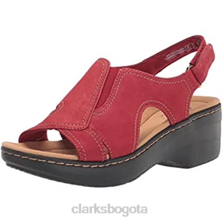 Clarks 0DX8L2920 Sandalia de cuña estilo merliah clarks de piel roja para mujer mujer cuero rojo