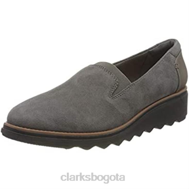 Clarks 0DX8L309 mocasín sharon dolly para mujer clarks gamuza gris w dark tan world mujer ante gris con mundo bronceado oscuro
