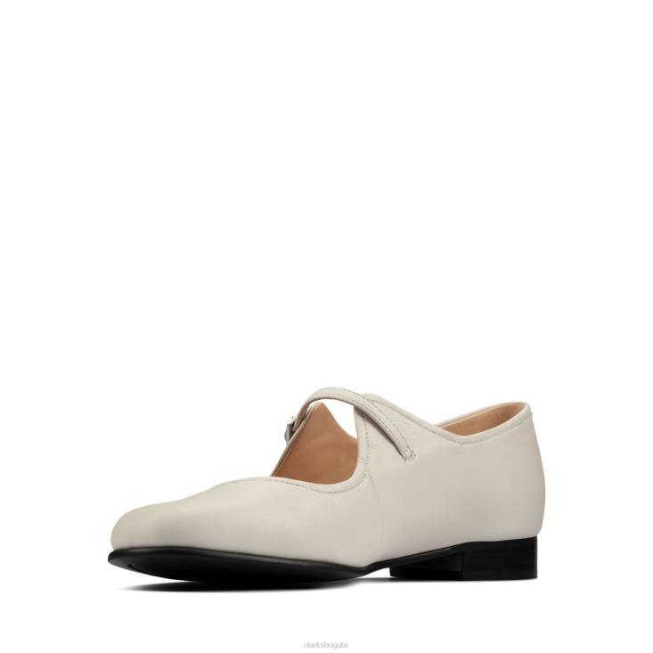 Clarks 0DX8L3270 Clarks de cuero blanco plano puro mujer cuero blanco