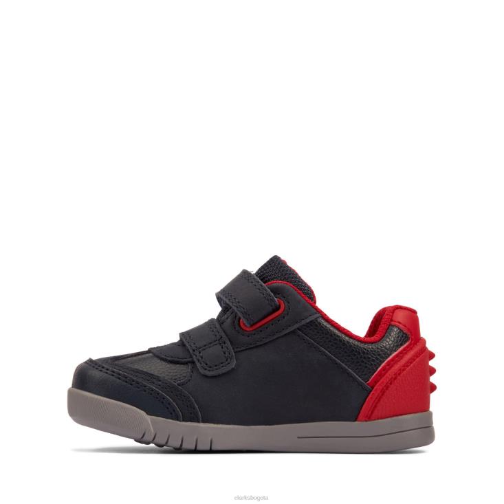 Clarks 0DX8L3840 camiseta clarks rex play de cuero azul marino/rojo niños cuero azul marino/rojo