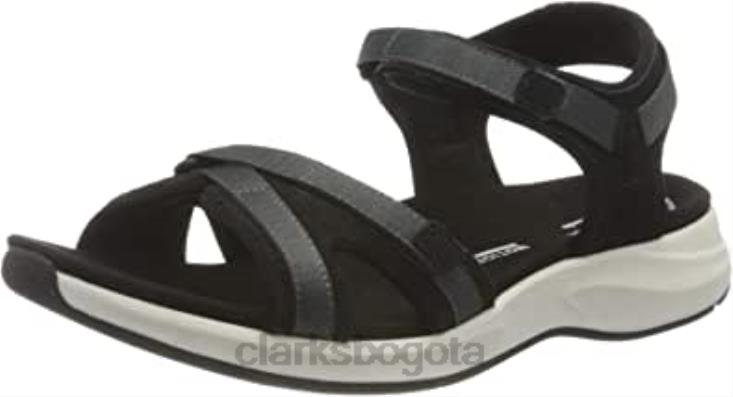 Clarks 0DX8L387 Sandalia plana Clarks Solan Drift de piel de ante gris oscuro negro para mujer mujer gamuza negra gris oscuro