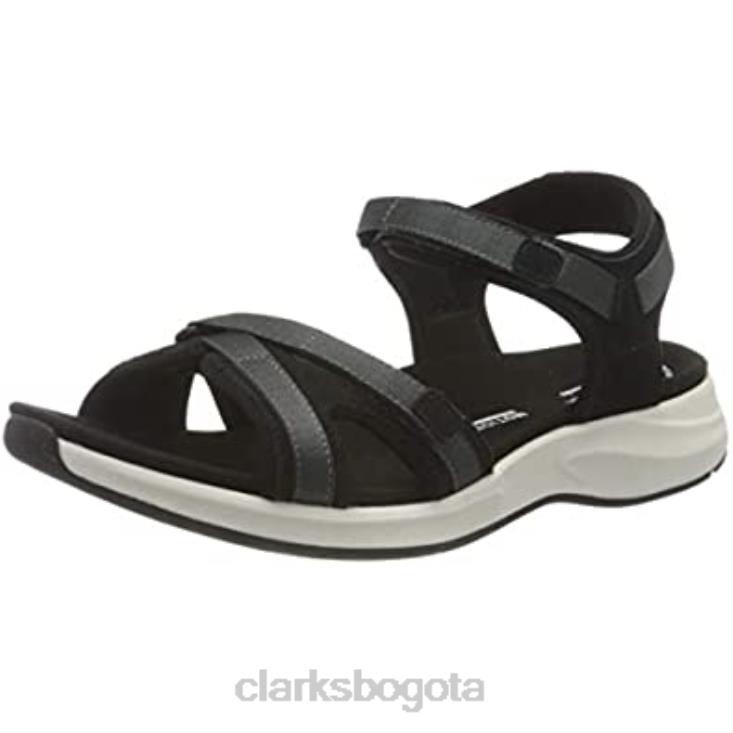 Clarks 0DX8L387 Sandalia plana Clarks Solan Drift de piel de ante gris oscuro negro para mujer mujer gamuza negra gris oscuro