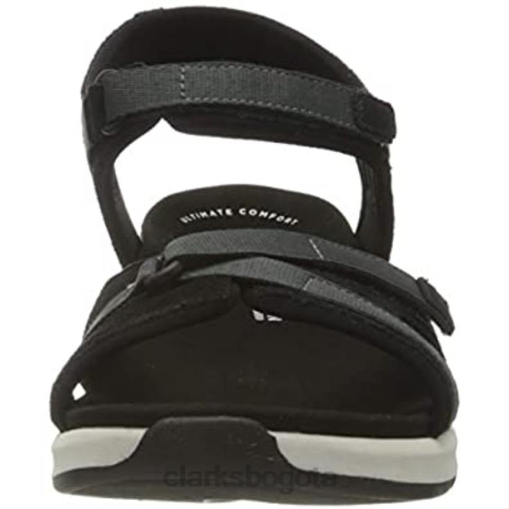 Clarks 0DX8L387 Sandalia plana Clarks Solan Drift de piel de ante gris oscuro negro para mujer mujer gamuza negra gris oscuro
