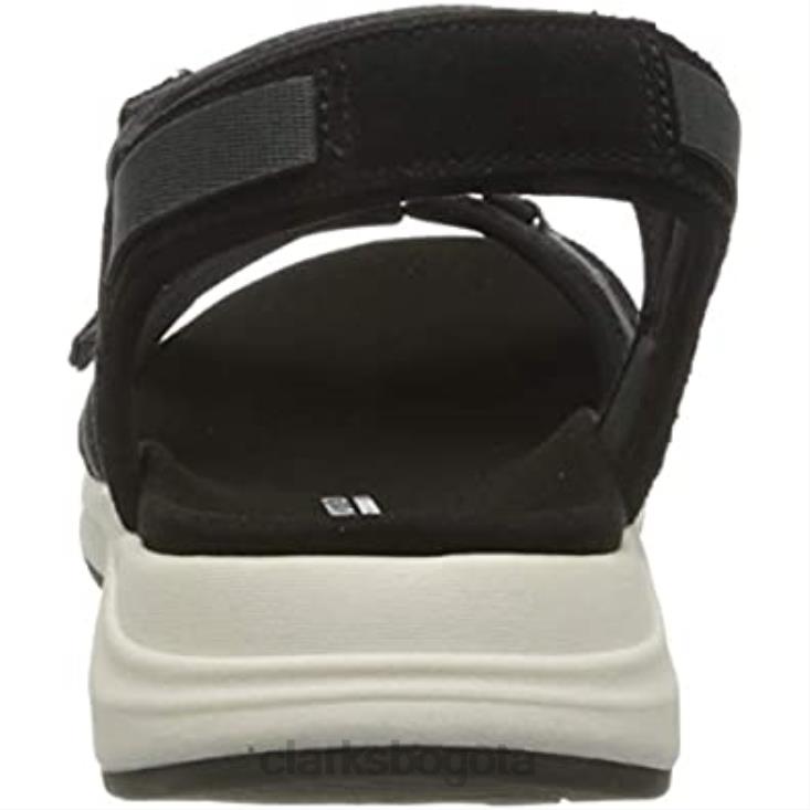 Clarks 0DX8L387 Sandalia plana Clarks Solan Drift de piel de ante gris oscuro negro para mujer mujer gamuza negra gris oscuro