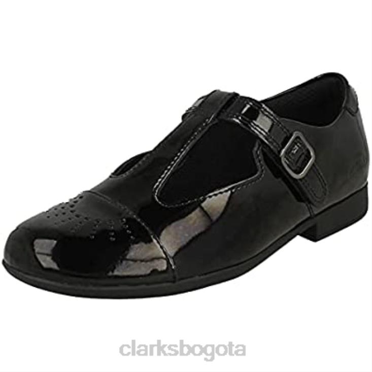Clarks 0DX8L398 Zapatos con barra en T para niña con detalle láser Scala Spirit K Black Clarks niños negro