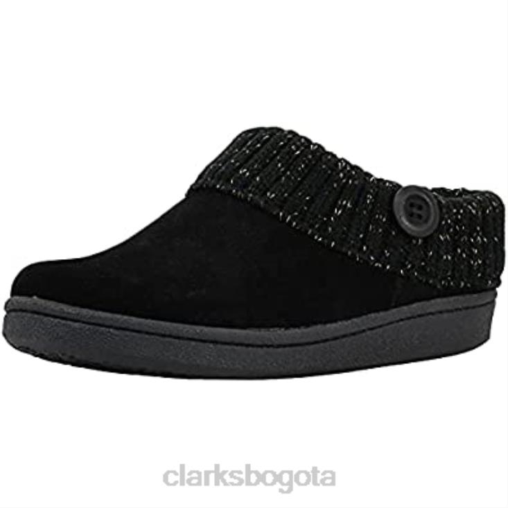 Clarks 0DX8L4 Pantuflas de rizo suave con espalda abierta para mujer en color negro dorado clarks mujer oro negro