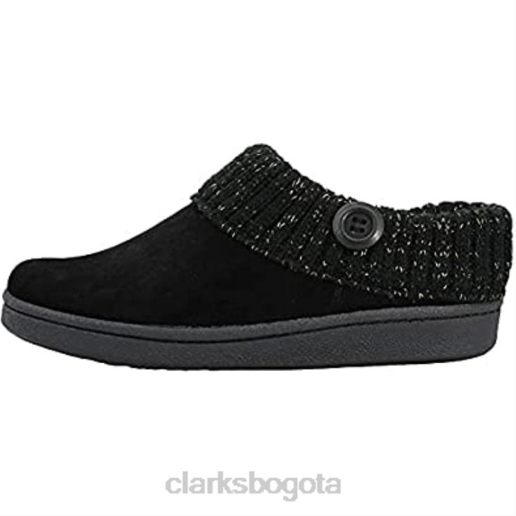Clarks 0DX8L4 Pantuflas de rizo suave con espalda abierta para mujer en color negro dorado clarks mujer oro negro
