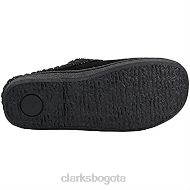 Clarks 0DX8L4 Pantuflas de rizo suave con espalda abierta para mujer en color negro dorado clarks mujer oro negro