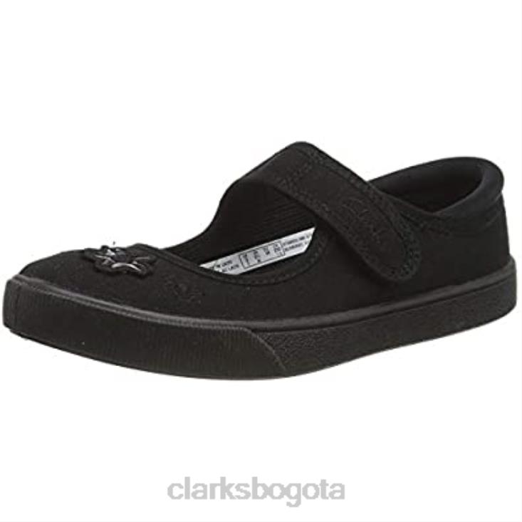 Clarks 0DX8L400 Zapatos escolares de ballet para niña hopper go de Clarks de tela negra niños tela negra