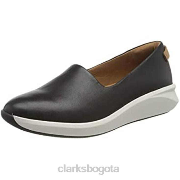Clarks 0DX8L412 Zapatillas sin cordones para mujer Un Rio Step de cuero negro de cuero negro Clarks mujer cuero negro cuero negro