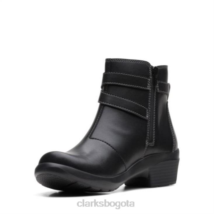 Clarks 0DX8L4148 Clarks Angie Spice de cuero negro unisexo cuero negro