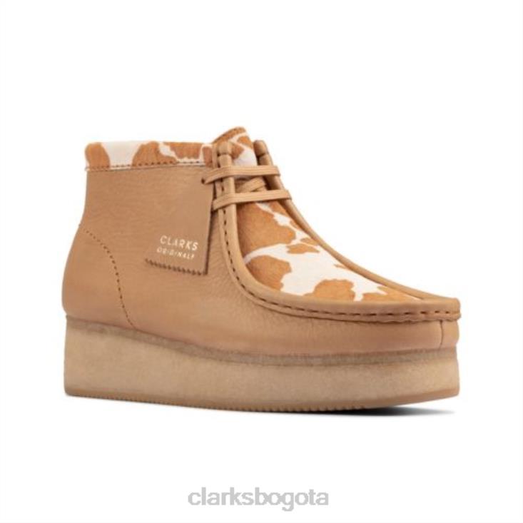 Clarks 0DX8L4157 cuña wallabee clarks estampado vaca tostado unisexo estampado de vaca color canela