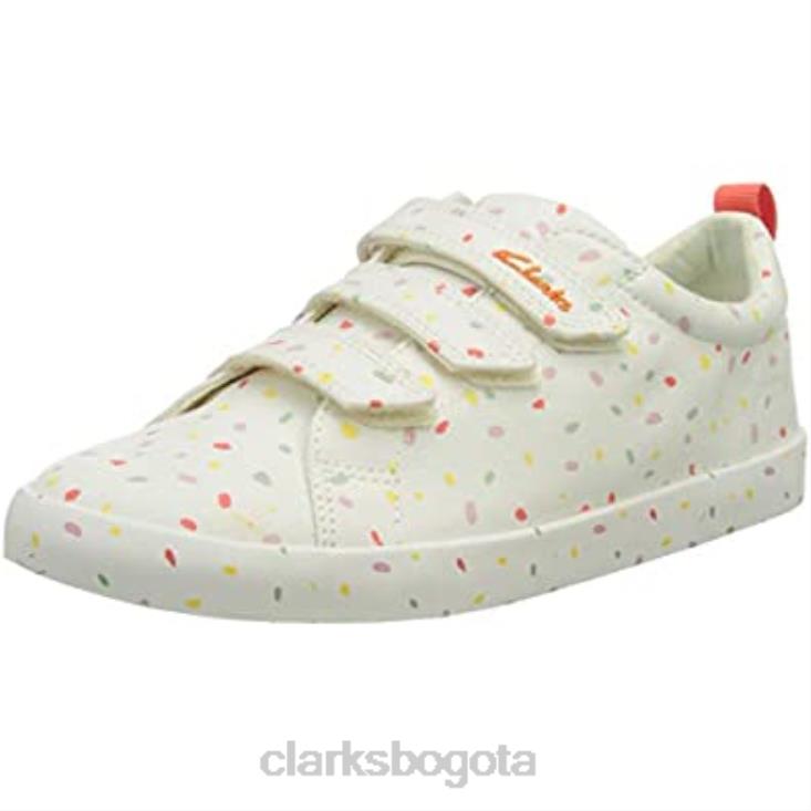Clarks 0DX8L419 Zapatillas de deporte para niña con estampado foxing k de lona blanca clarks niños lienzo blanquecino