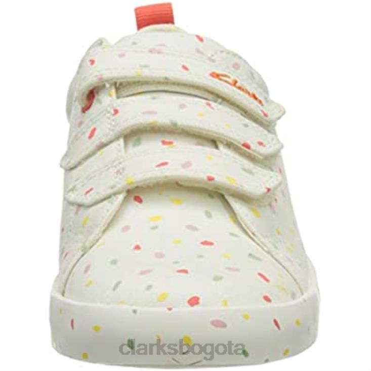 Clarks 0DX8L419 Zapatillas de deporte para niña con estampado foxing k de lona blanca clarks niños lienzo blanquecino