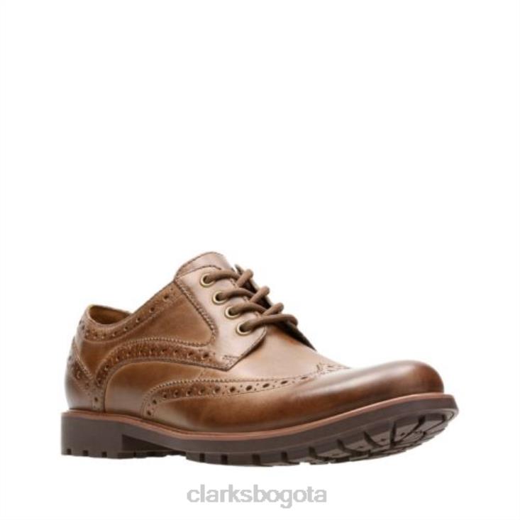 Clarks 0DX8L4435 Clarks cuero marrón ala Curington hombres cuero marrón