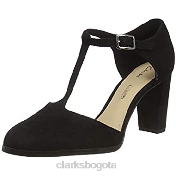 Clarks 0DX8L444 Zapatos de tacón con barra en T kayl85 tbar de ante negro para mujer Clarks mujer ante negro