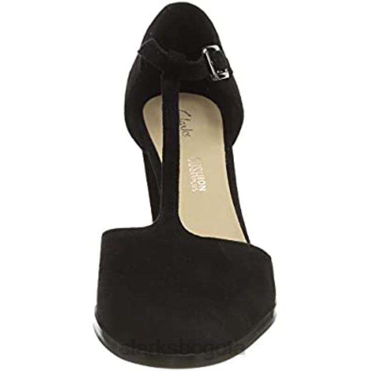 Clarks 0DX8L444 Zapatos de tacón con barra en T kayl85 tbar de ante negro para mujer Clarks mujer ante negro