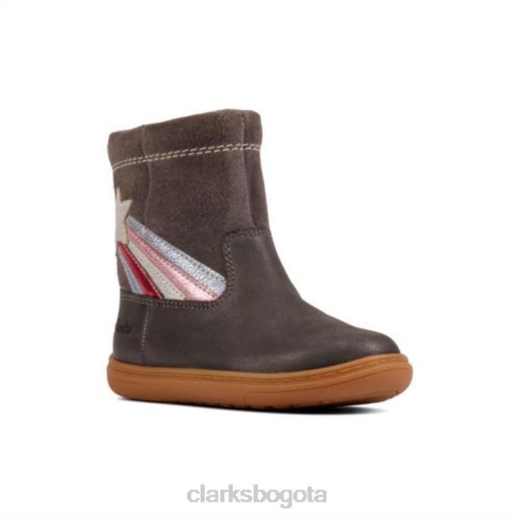 Clarks 0DX8L4571 Clarks de cuero gris oscuro Flash Shine Inf G Fit unisexo cuero gris oscuro