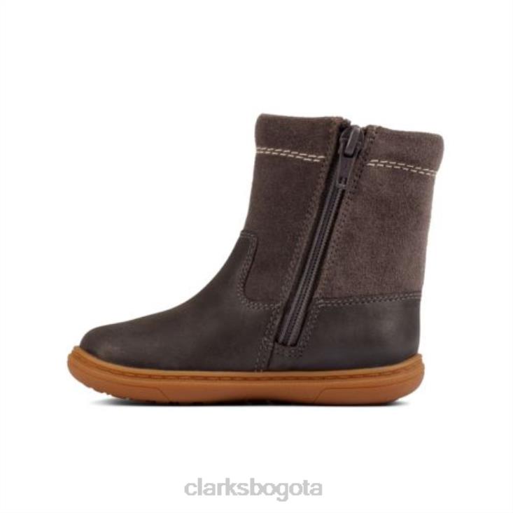 Clarks 0DX8L4571 Clarks de cuero gris oscuro Flash Shine Inf G Fit unisexo cuero gris oscuro