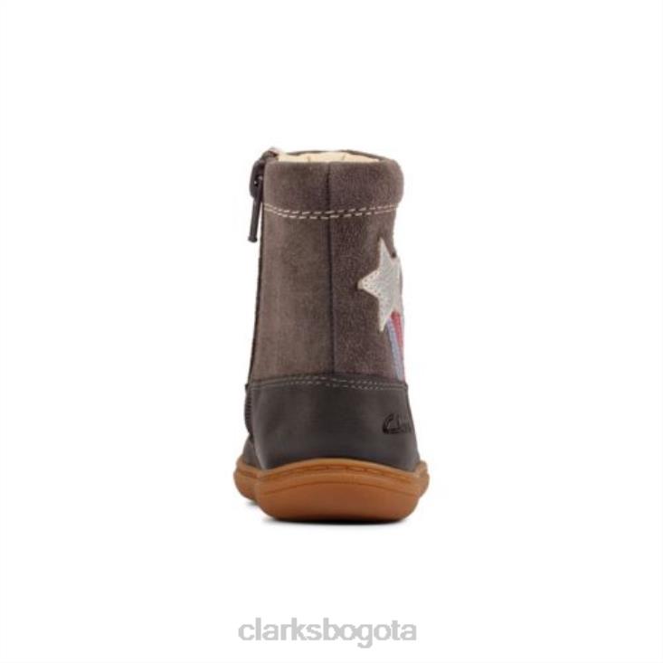 Clarks 0DX8L4571 Clarks de cuero gris oscuro Flash Shine Inf G Fit unisexo cuero gris oscuro