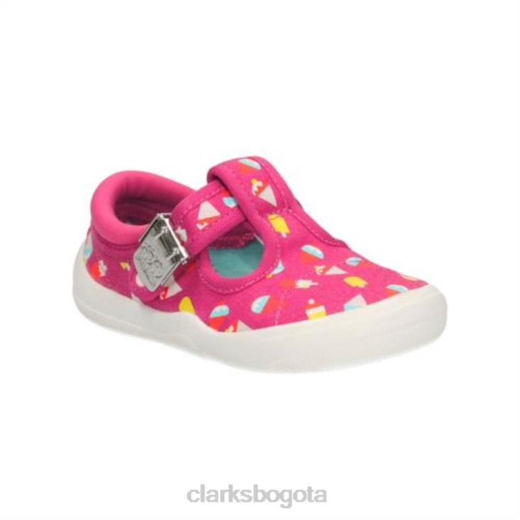 Clarks 0DX8L4593 Tela rosa intenso de Clarks con lazo briley fst e fit niños tela rosa fuerte