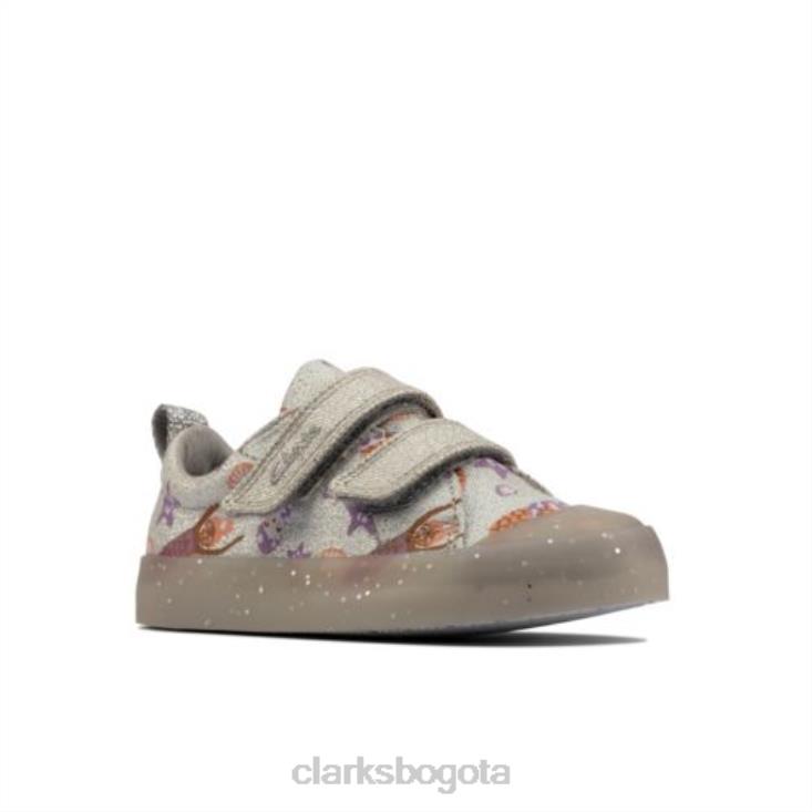 Clarks 0DX8L4598 foxing print inf f fit clarks plateados niños plata