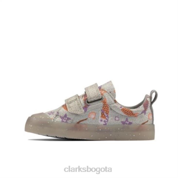 Clarks 0DX8L4598 foxing print inf f fit clarks plateados niños plata