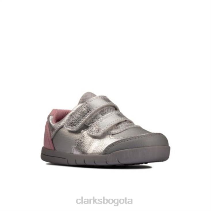 Clarks 0DX8L4600 clarks rex quest fst h fit cuero plateado niños cuero plateado