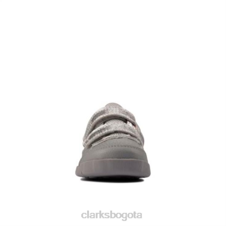 Clarks 0DX8L4600 clarks rex quest fst h fit cuero plateado niños cuero plateado