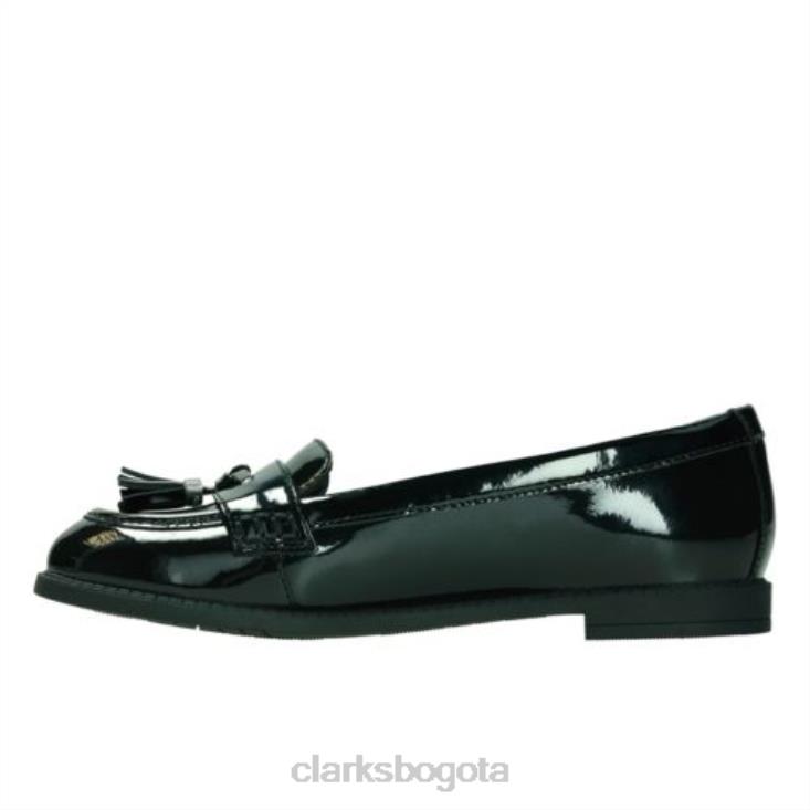 Clarks 0DX8L4649 clarks black patent preppy premio jnr- f fit niños charol negro