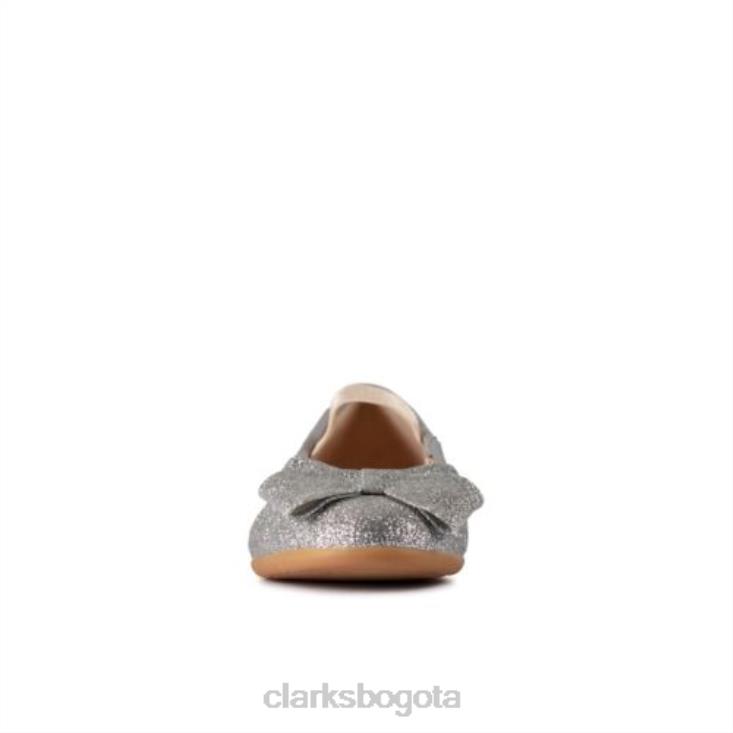 Clarks 0DX8L4676 lazo de baile de cuero plateado jnr f fit clarks unisexo cuero plateado
