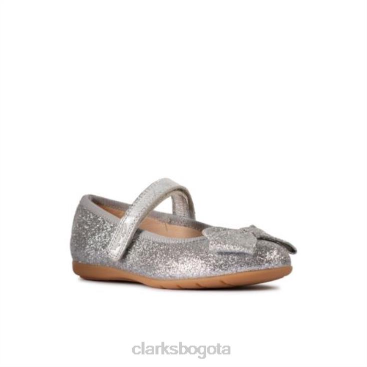 Clarks 0DX8L4732 lazo de baile de cuero plateado inf g fit clarks unisexo cuero plateado