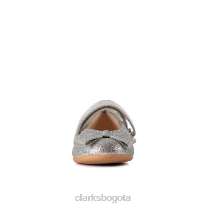 Clarks 0DX8L4732 lazo de baile de cuero plateado inf g fit clarks unisexo cuero plateado