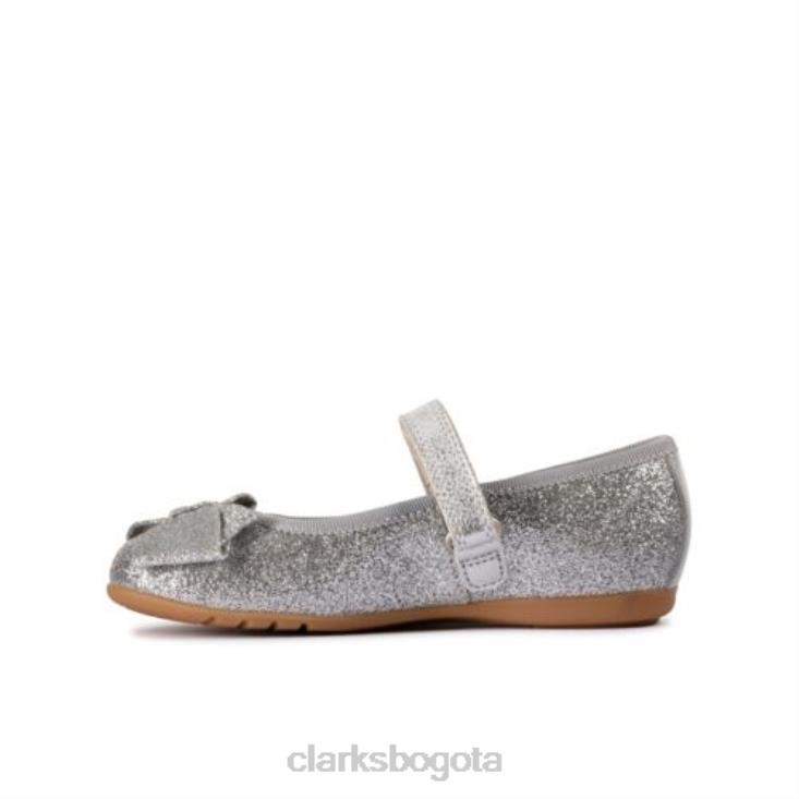 Clarks 0DX8L4732 lazo de baile de cuero plateado inf g fit clarks unisexo cuero plateado