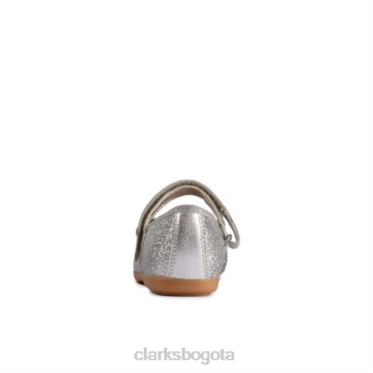 Clarks 0DX8L4732 lazo de baile de cuero plateado inf g fit clarks unisexo cuero plateado