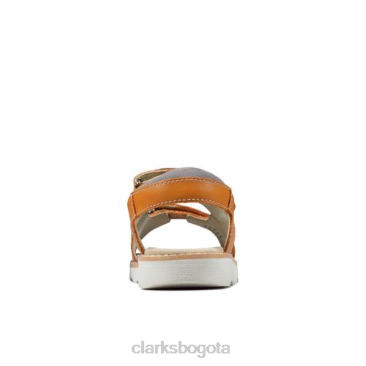 Clarks 0DX8L4857 Clarks cuero naranja quemado Crown Root Jnr G Fit unisexo cuero naranja quemado